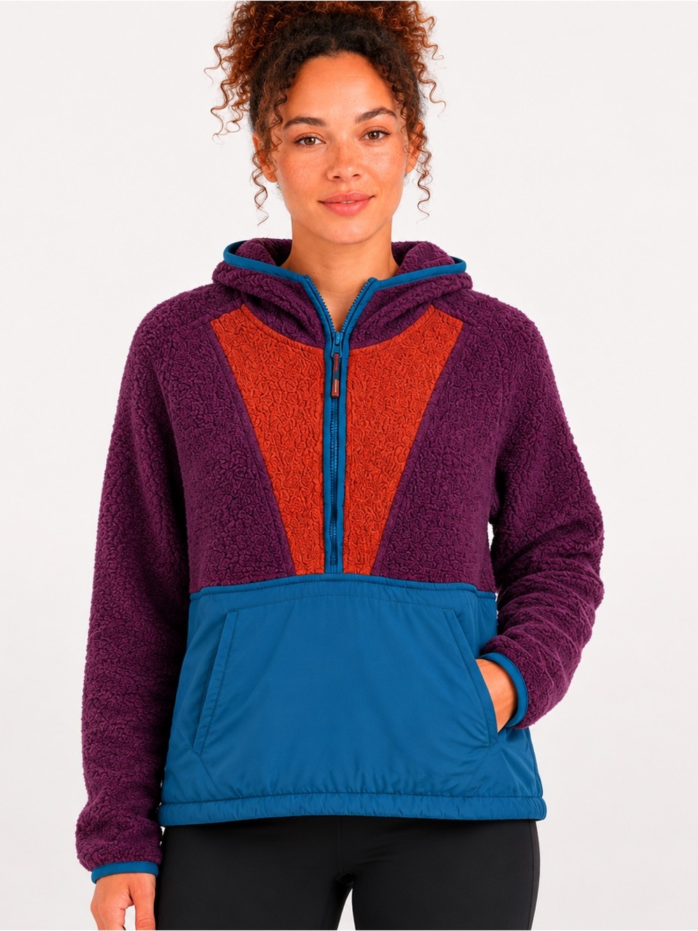 Smartwool Hudson Trail Fleece Half Zip Hoodie Colorblock Merino Wool Blend